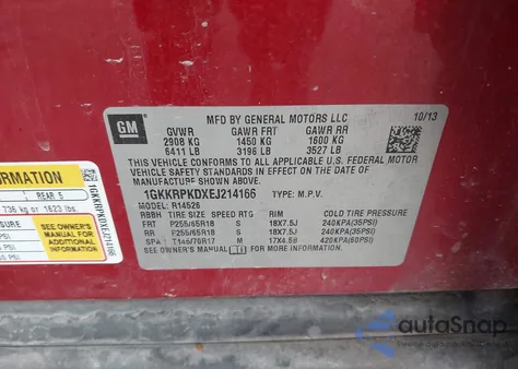 2014 GMC Acadia Sle-2 from USA, damaged, VIN 1GKKRPKDXEJ214166